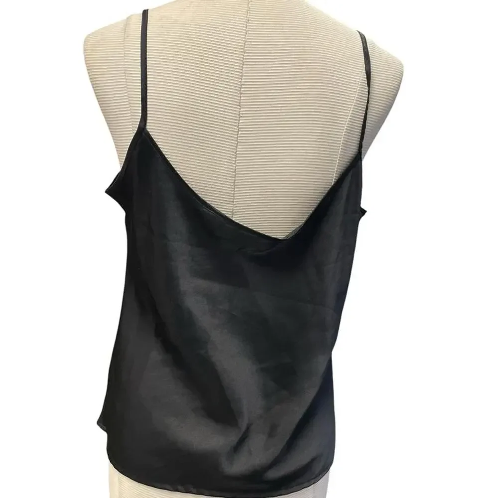 Black polyester satin slip top